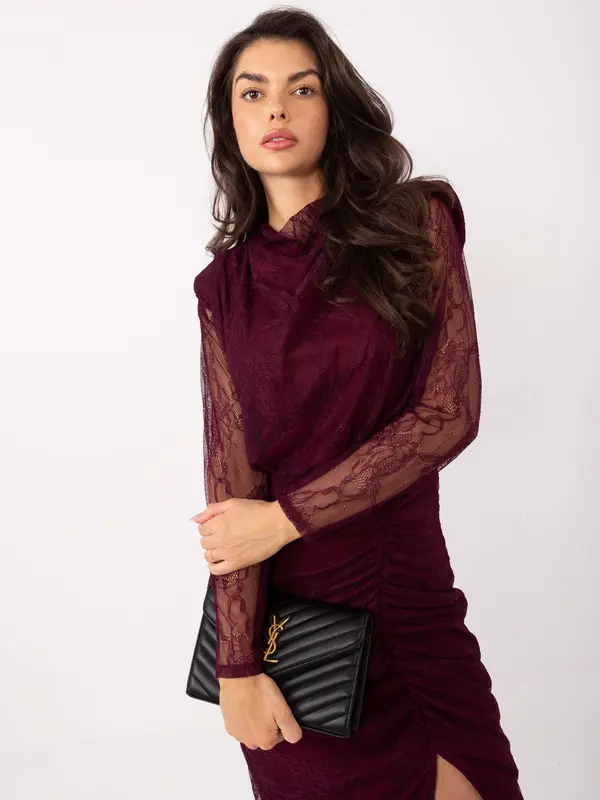 Italy Moda Temno vijolična čipkasta obleka