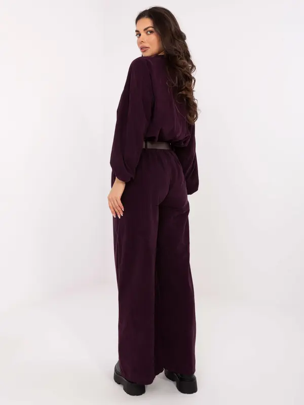 Italy Moda Temno vijolične hlače s pasom