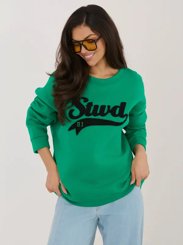 RUE PARIS Temno zelen pulover z napisom