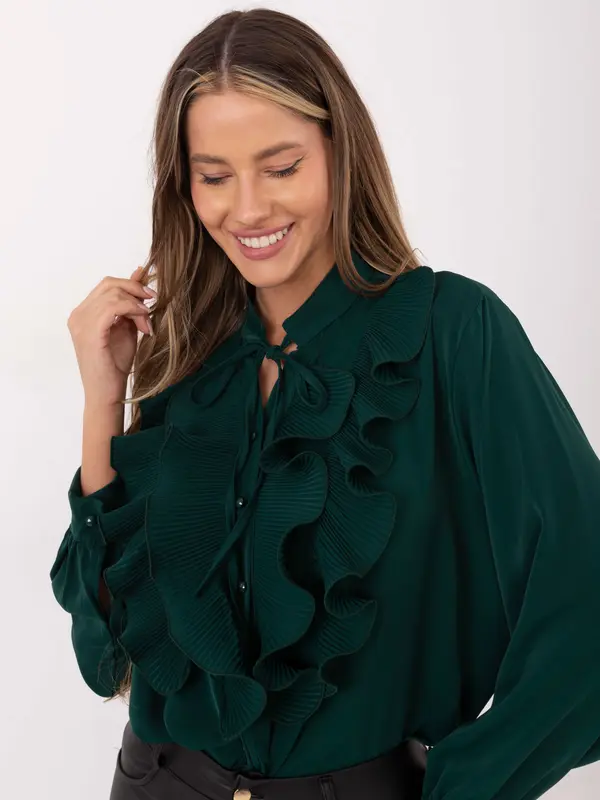 Factory Price Temno zelena bluza z volančki