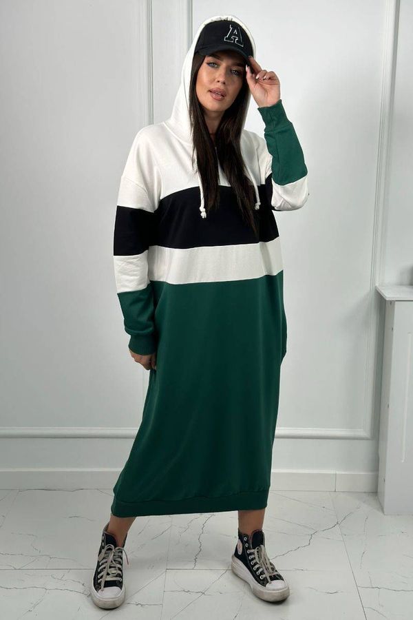 Kesi Three-color hooded dress ecru + black + dark green