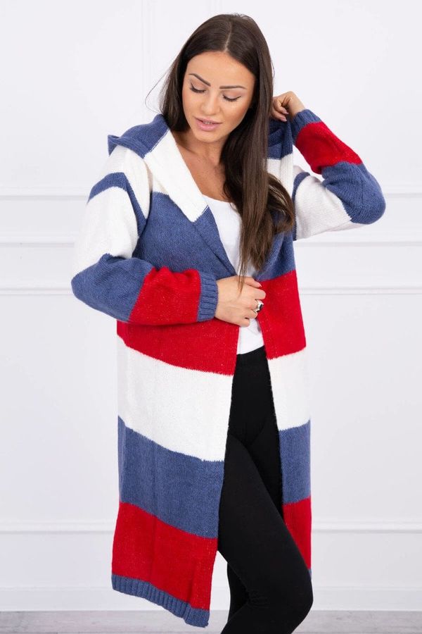 Kesi Three-color striped sweater ecru+jeans+red