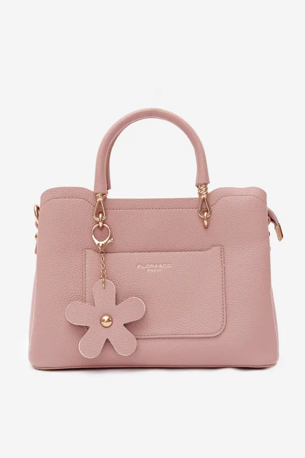 FLORA & CO Torbica Flora&amp;Co iz bež umetnega usnja z obeskom iz rože