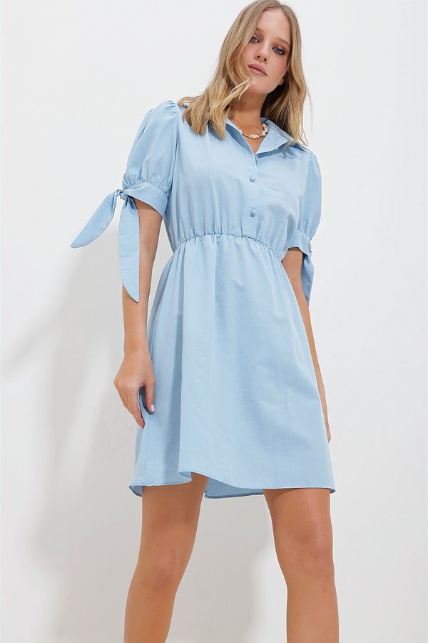 Trend Alaçatı Stili Trend Alaçatı Stili Women's Blue Shirt Collar Watermelon Sleeve Poplin Dress