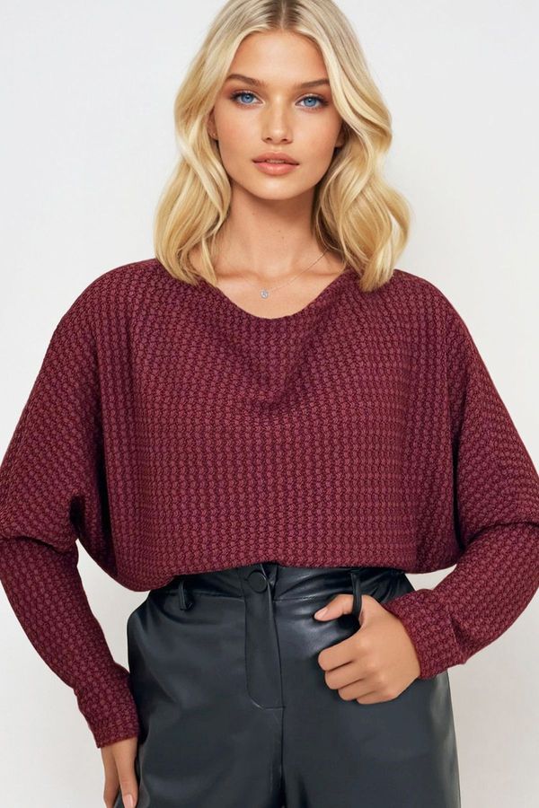 Trend Alaçatı Stili Trend Alaçatı Stili Women's Burgundy Degaje Collar Wide Cut Knitted Blouse