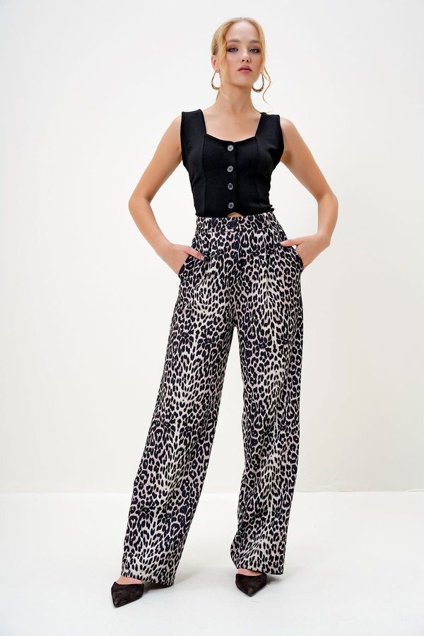 Trend Alaçatı Stili Trend Alaçatı Stili Women's Leopard Leopard Patterned Pleated Palazzo Pants