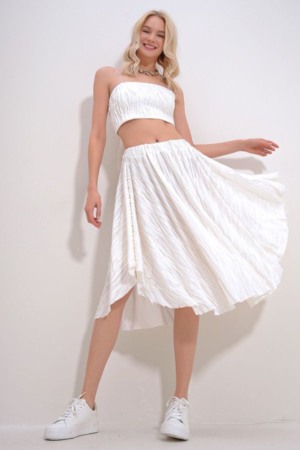 Trend Alaçatı Stili Trend Alaçatı Stili Women's White Bustier and Skirted Top and Bottom Woven Set