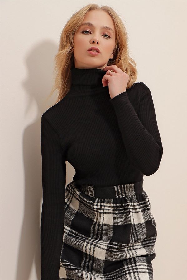 Trend Alaçatı Stili Trend Alaçatı Stili ženski pulover za pletenine Black Turtleneck Corduroy