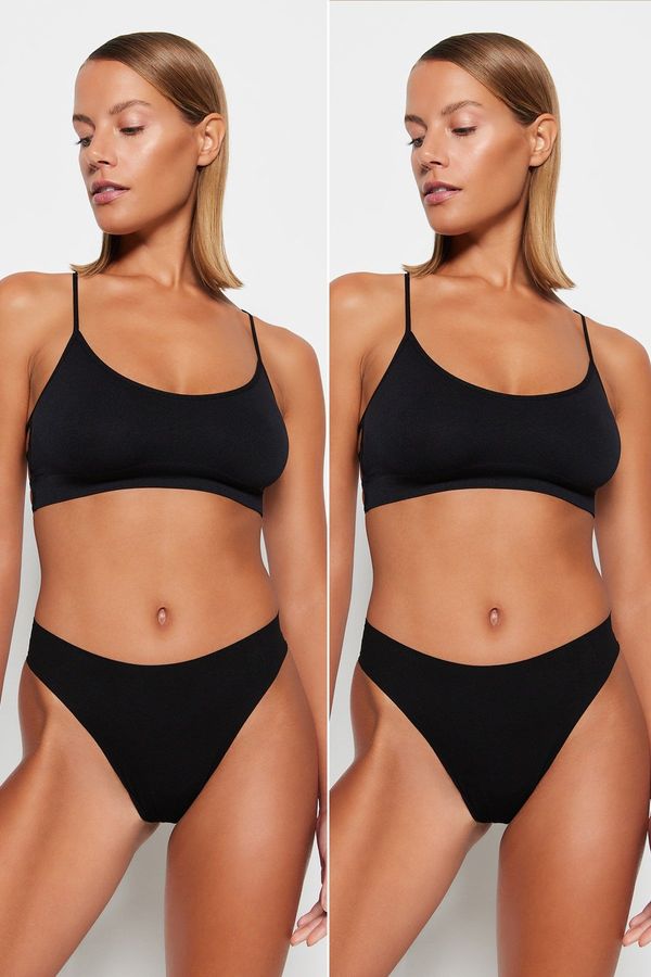 Trendyol Trendyol 2-Pack Black Micro Anti-Scratch Thong Panties