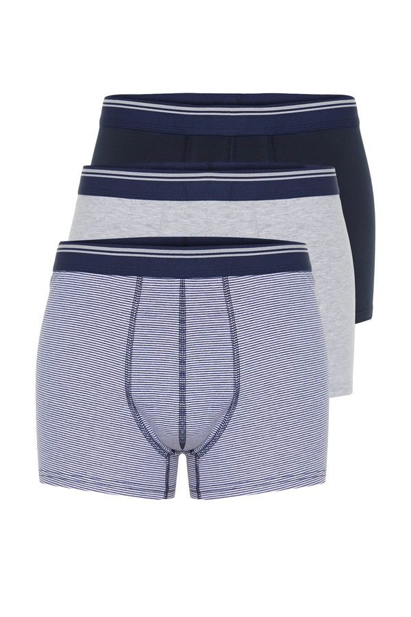 Trendyol Trendyol 3-Piece Navy Blue Striped-Plain Mix Cotton Boxers