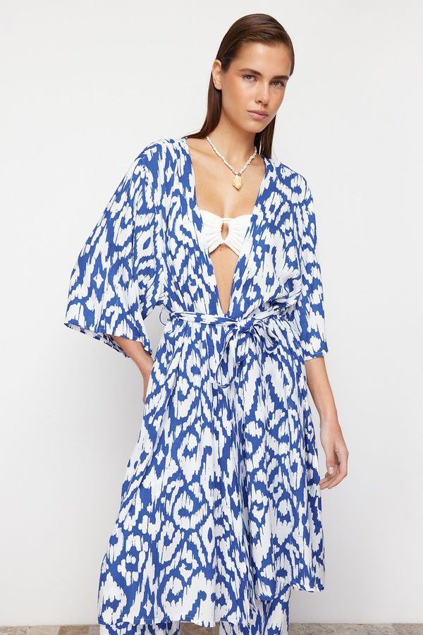 Trendyol Trendyol Abstract Patterned Belted Midi Woven Kimono & Kaftan