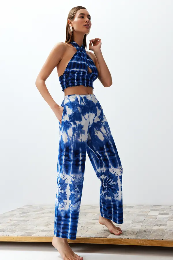 Trendyol Trendyol Abstract Patterned Weaving 100% Cotton Blouse Trousers Beach Set