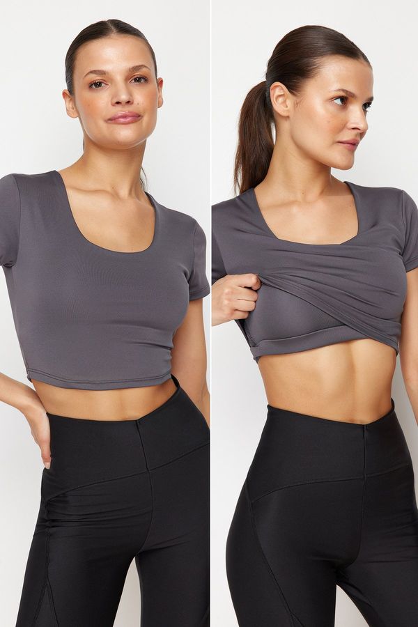Trendyol Trendyol Anthracite 2-Layer Crop Knitted Sports Top/Blouse with Pad Inside Sports Bra