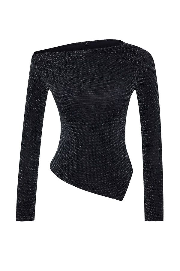 Trendyol Trendyol Anthracite Asymmetric Hem Detailed Knitted Blouse