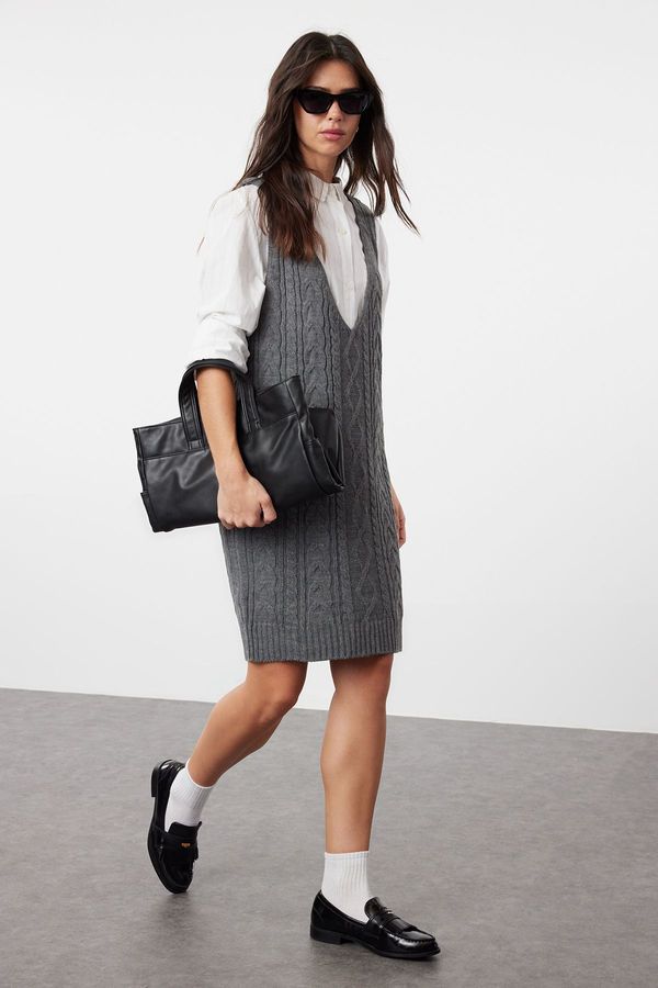 Trendyol Trendyol Anthracite Braided Knitwear Gilet Dress