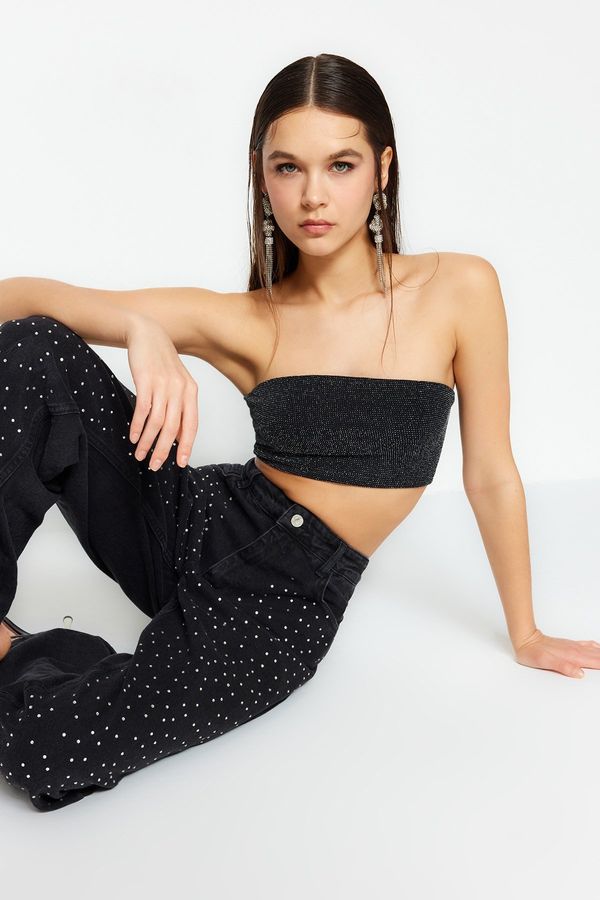 Trendyol Trendyol Anthracite Crop Knitted Shiny Bustier