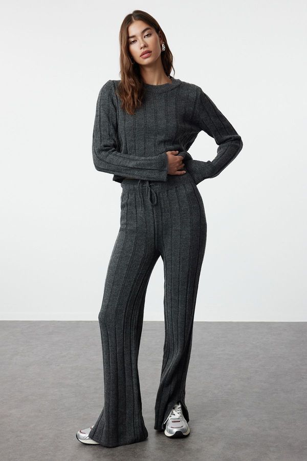 Trendyol Trendyol Anthracite Crop Sweater-Pants Knitwear Top-Bottom Set