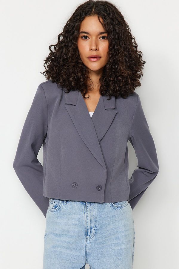 Trendyol Trendyol Anthracite Double Breasted Closure Lined Woven Blazer Jacket