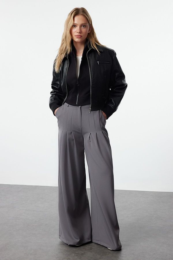 Trendyol Trendyol Anthracite Extra Wide Leg/Wide Leg Palazzo Pleated Woven Trousers