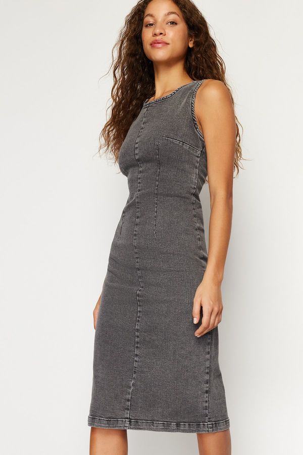 Trendyol Trendyol Anthracite Fitted Maxi Denim Dress