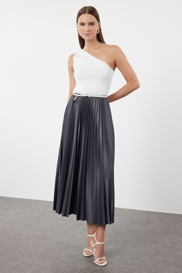 Trendyol Trendyol Anthracite Flared Pleated Maxi Knitted Skirt