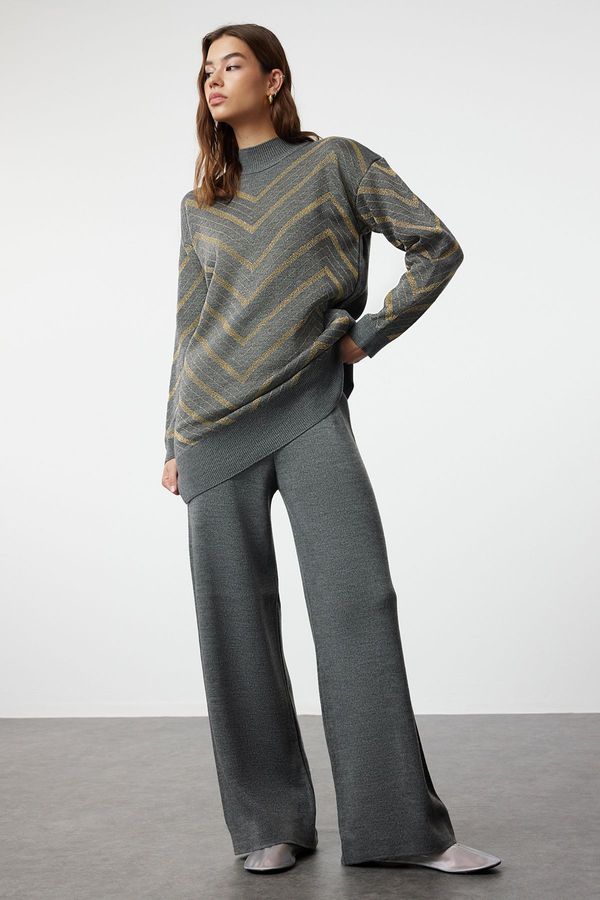 Trendyol Trendyol Anthracite Glitter Knitwear Sweater Trousers Bottom-Top Set