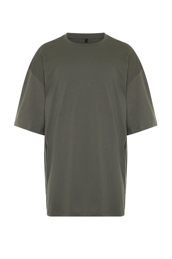 Trendyol Trendyol Anthracite Men's Oversize/Wide-Fit More Sustainable 100% Organic Cotton T-shirt with Contrast Tape