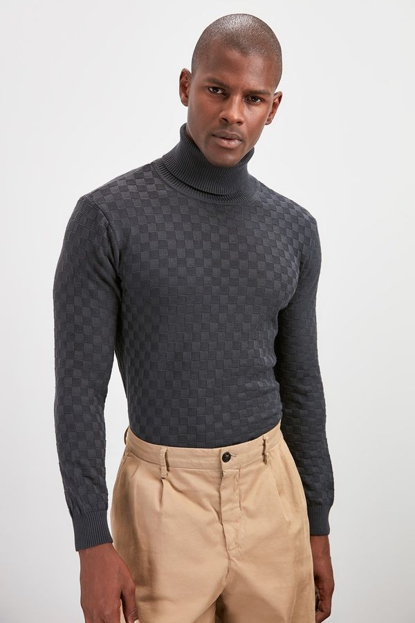 Trendyol Trendyol Anthracite Men's Turtleneck Textured Knitwear Sweater