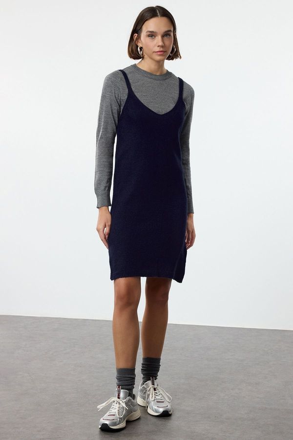 Trendyol Trendyol Anthracite Mini Knitwear Soft Textured Strap Dress