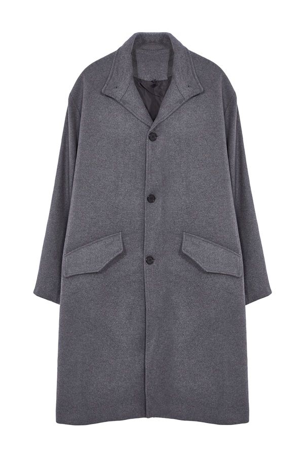 Trendyol Trendyol Anthracite Oversize Fit Stand Collar Long Stash Winter Coat