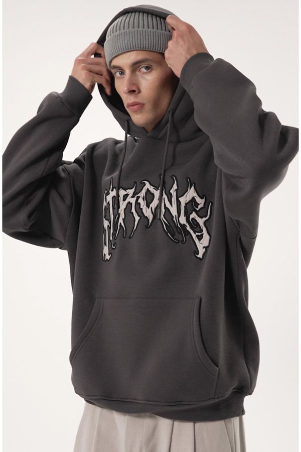 Trendyol Trendyol Anthracite Oversize/Wide Cut Fleece/Warm Hooded Sweatshirt