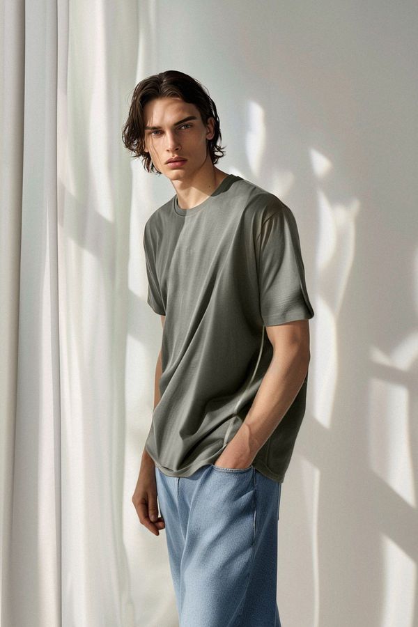 Trendyol Trendyol Anthracite Oversize/Wide Cut More Sustainable Piping 100% Organic Cotton T-shirt