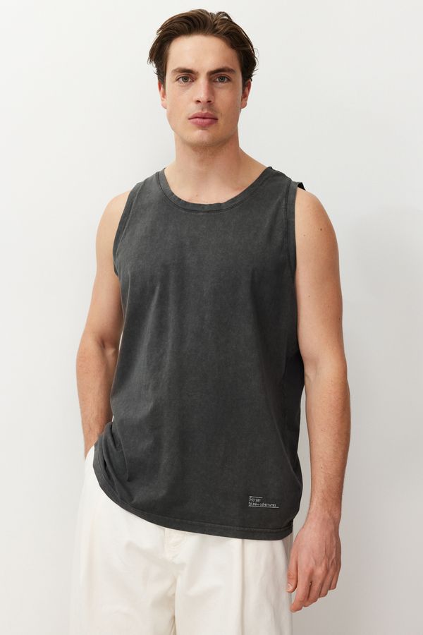 Trendyol Trendyol Anthracite Oversize/Wide Cut Vintage Labeled 100% Cotton Sleeveless T-shirt/Athlete