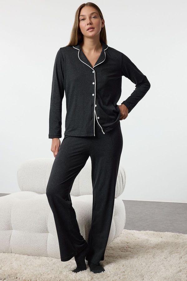 Trendyol Trendyol Anthracite Piping Detailed Knitted Pajama Set