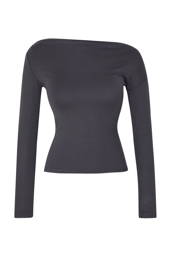 Trendyol Trendyol Anthracite Plain Premium Soft Fabric Fitted/Fits the Body Boat Neck Knitted Blouse