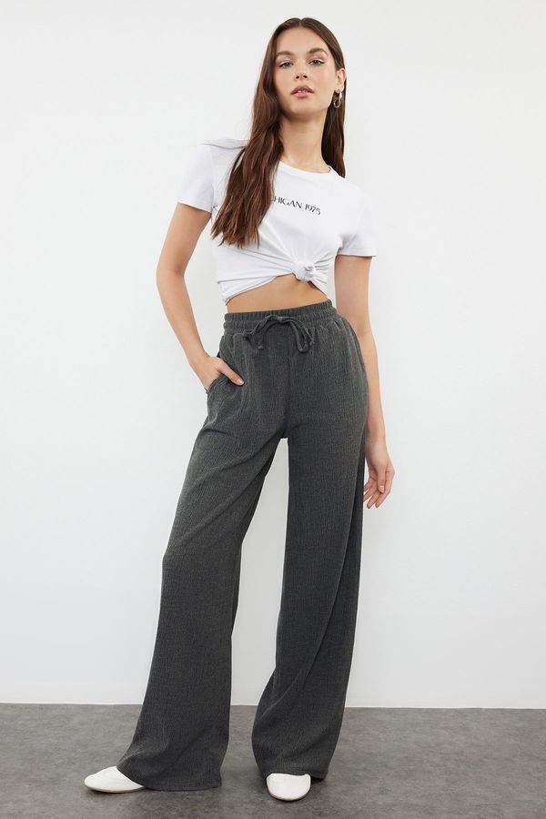 Trendyol Trendyol Anthracite Premium Wide Leg Stretchy Knitted Trousers