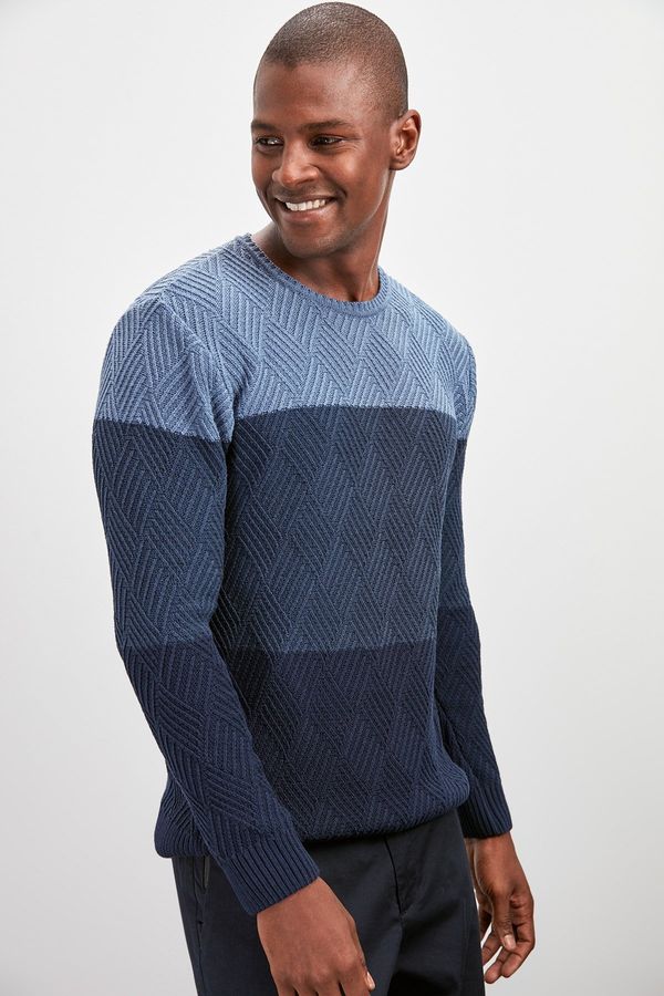 Trendyol Trendyol Anthracite Regular Crew Neck Color Block Knitwear Sweater