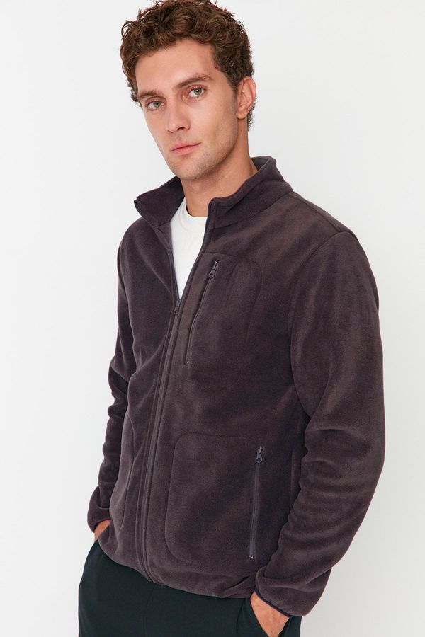 Trendyol Trendyol Anthracite Regular/Normal Cut Zippered Warm Anti-pilling Fleece Sweatshirt