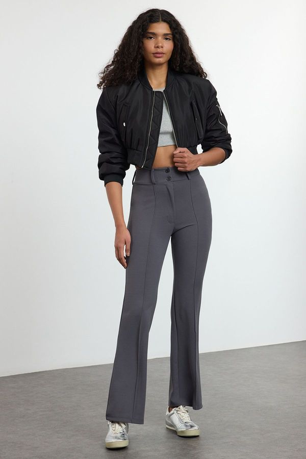 Trendyol Trendyol Anthracite Ribbed Detail High Waist Flare/Flare Trousers