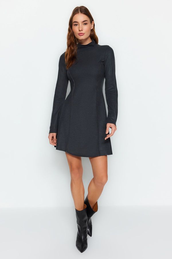 Trendyol Trendyol Anthracite Sewing Detailed High Collar Thessaloniki Knitted Dress