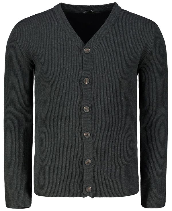 Trendyol Trendyol Anthracite Slim Fit Slim Fit V-Neck Buttoned Ribbed Knitted Cardigan