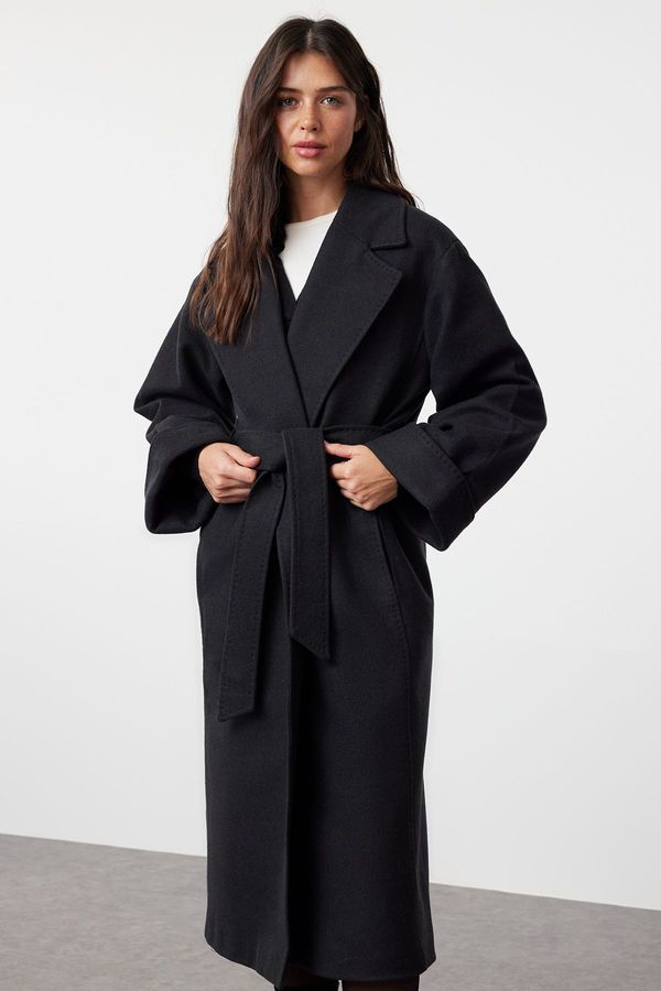 Trendyol Trendyol Anthracite Stitch Detailed Soft Texture Oversize Coat