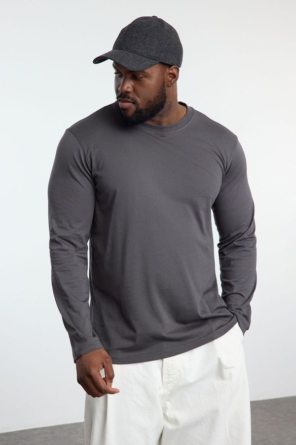 Trendyol Trendyol Anthracite-Stone-Ecru Plus Size Slim/Slim Cut Crew Neck 3-Pack Basic T-shirt