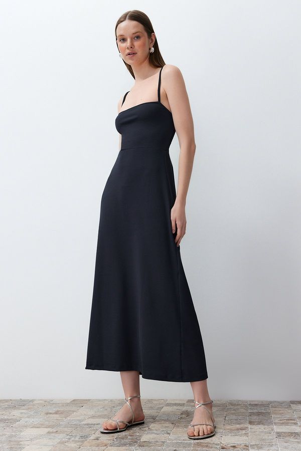 Trendyol Trendyol Anthracite Strap Back Gipe Detail Ribbed Maxi Flexible Knitted Maxi Dress