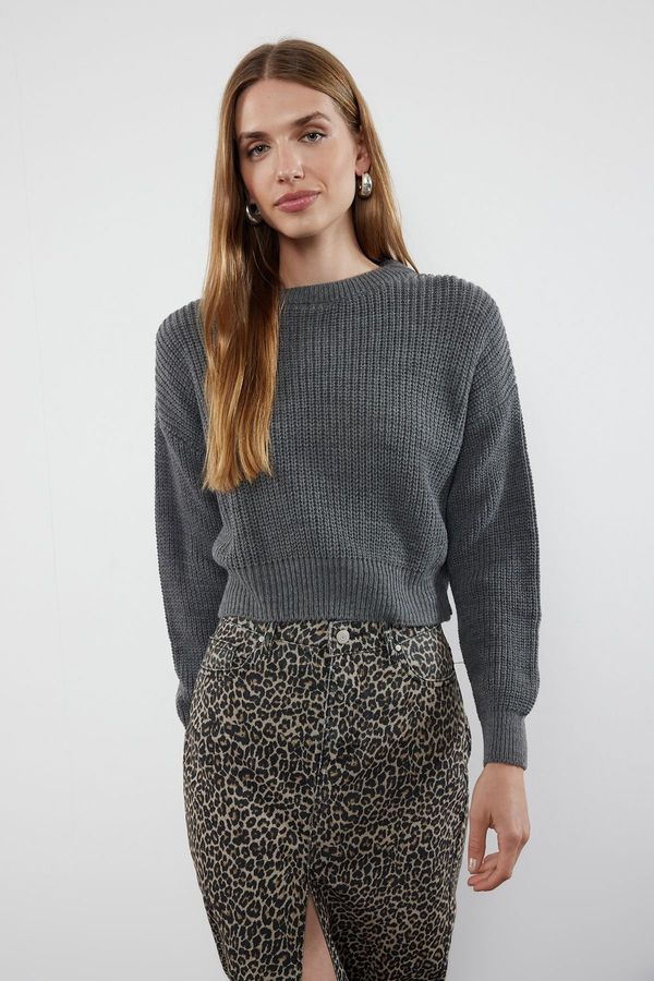 Trendyol Trendyol Anthracite Super Crop Basic Knitwear Sweater