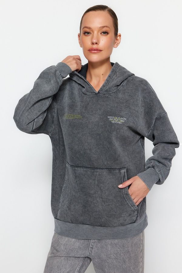 Trendyol Trendyol Anthracite Thick Fleece Inside. A Washing Effect Oversized/Wide Knitted Sweatshirt