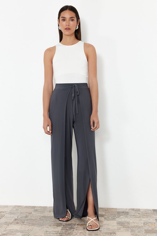 Trendyol Trendyol Anthracite Tie Detailed Slit Flexible Trousers