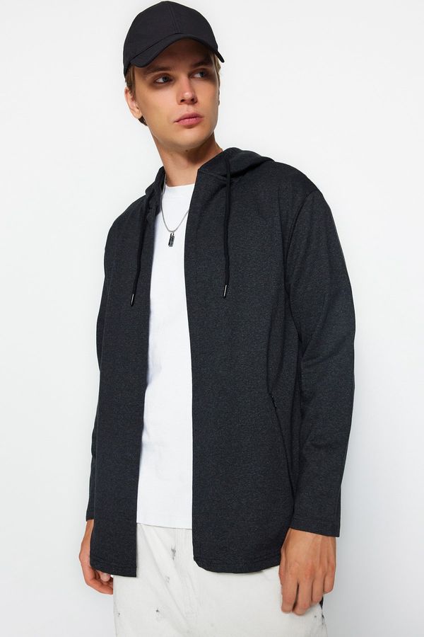 Trendyol Trendyol Anthracite Zippered Hooded Sweatshirt/Cardigan