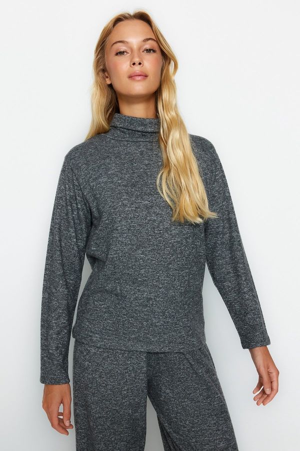 Trendyol Trendyol antracit mehka tkanina Turtleneck široka / udobna rezana pletena bluza