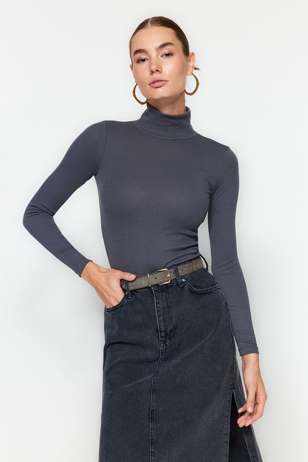 Trendyol Trendyol antracite premium mehka tkanina Turtleneck nameščena / zdrsna pletena bluza